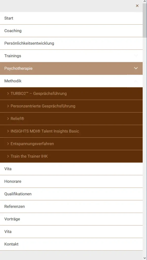 Navigation der Website in der mobilen Ansicht