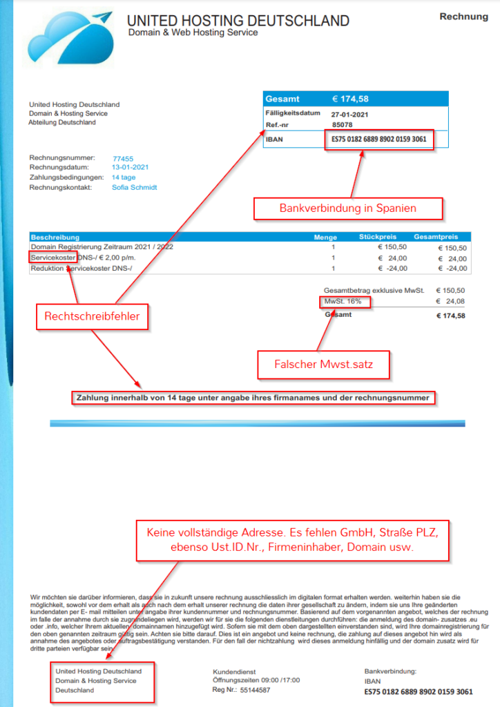 Fake-Rechnung-United-Hosting-Deutschland