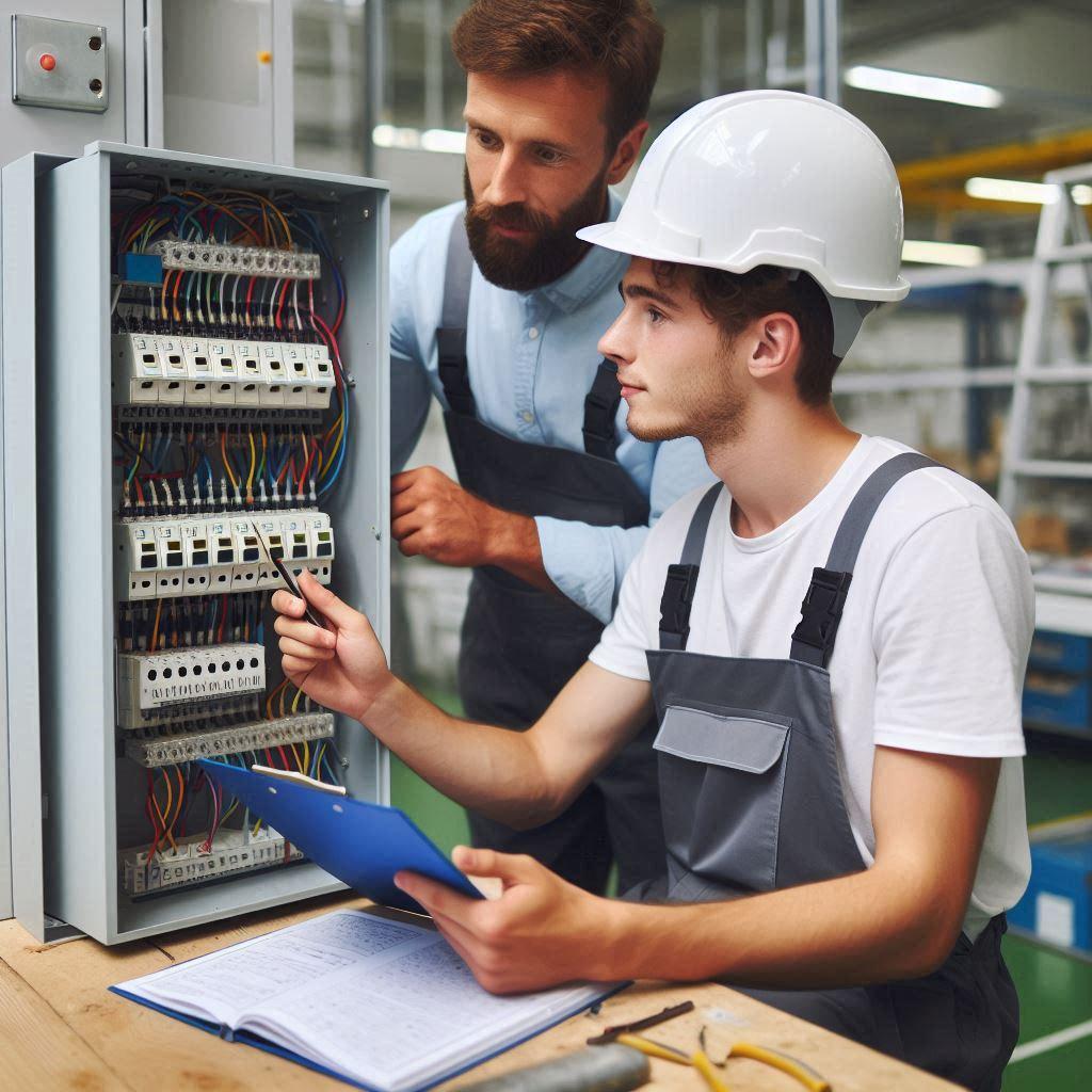 Auszubildender in einem Elektro-Handwerksbetrieb