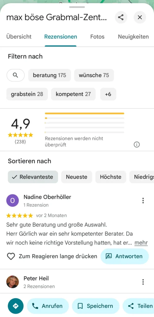 Bewertungen in Google maps