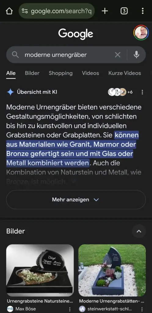 Google Ansicht Suchergebnis mit AI-overview