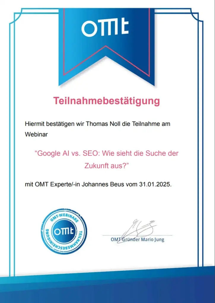 omt Teilnahmebestatigung KI vs Gogle