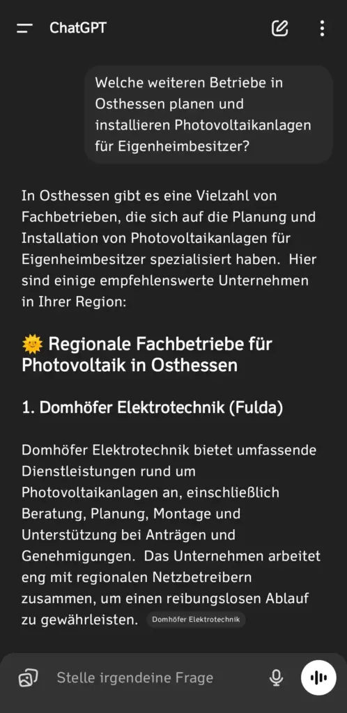 Screenshot Frage/Antwort in Chatgpt