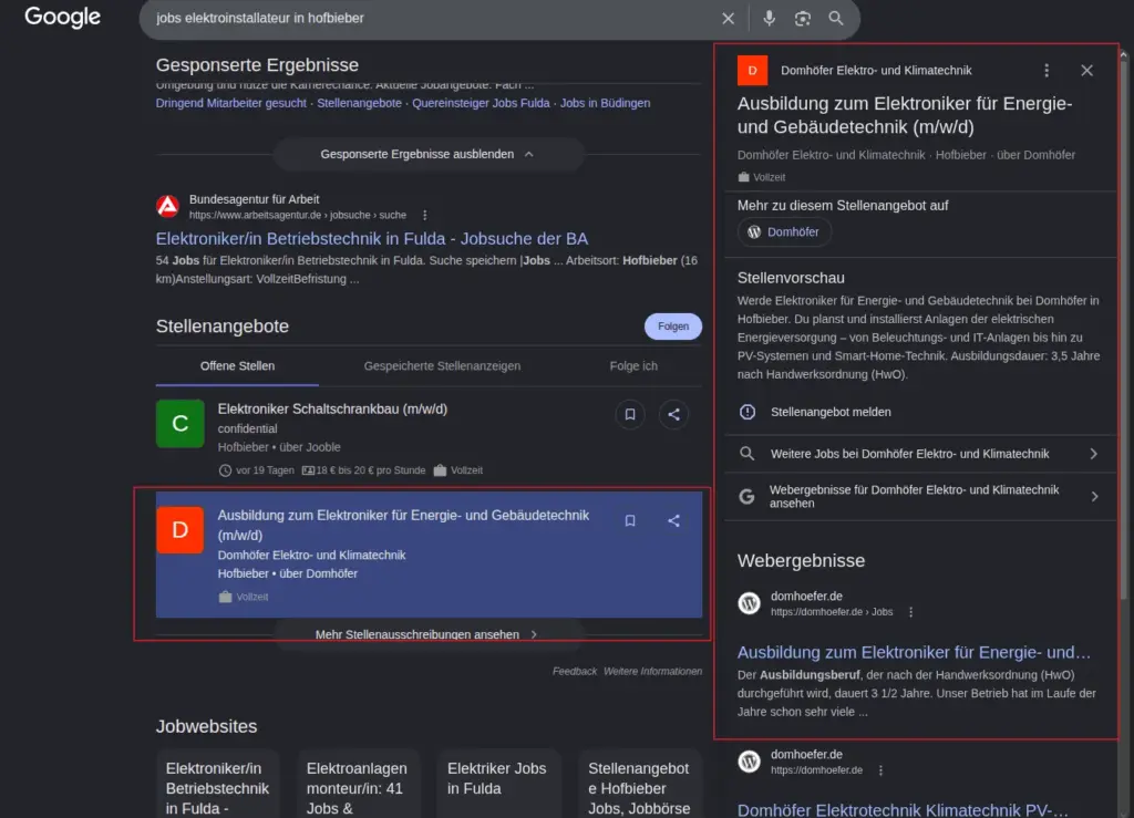 beispiel jobangebot in der google suche job markup