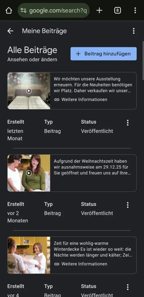Screenshot Google Brancheneintrag: Beiträge verfassen
