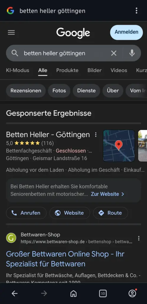 Screenshot Google-Branchen­eintrag ohne Anmeldung