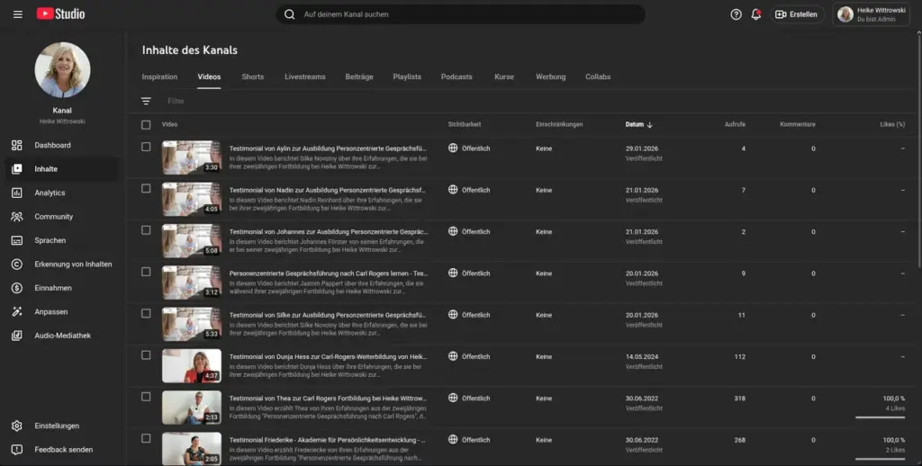 Verwaltung eines YouTube-Kanals